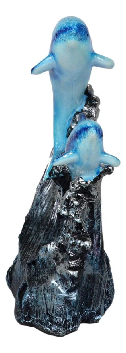 Nautical Marine Sea Ocean 2 Blue Dolphins Swimming Over Reef Waves Figurine-7