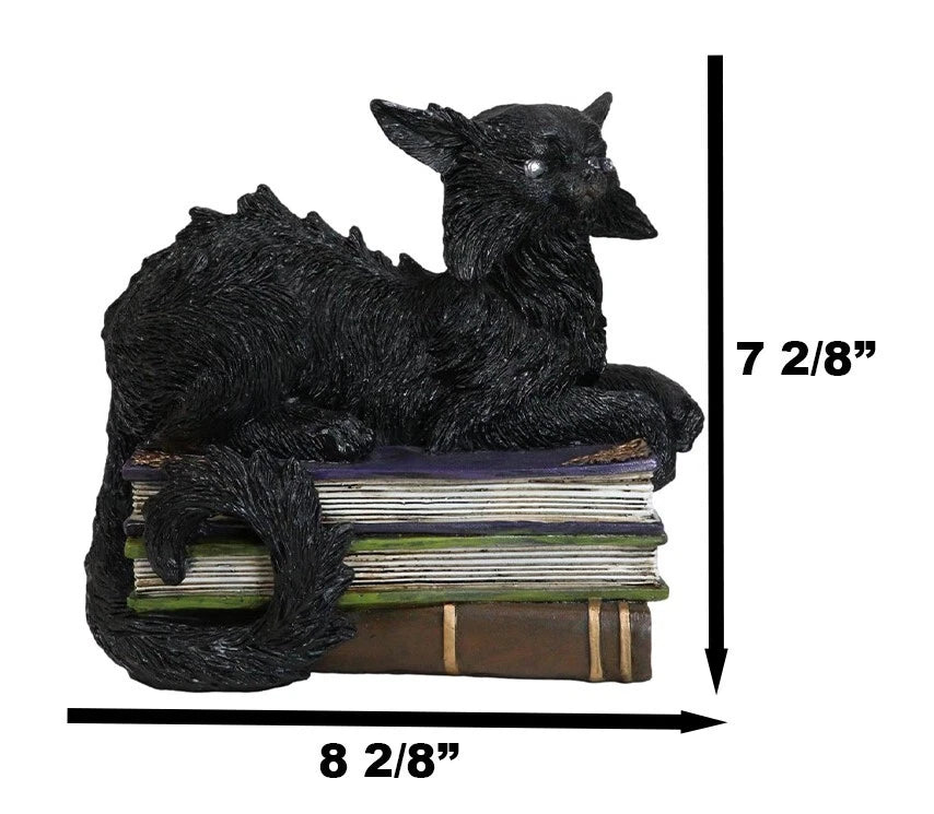 Witching Hour Mystical Black Cat With LED Eyes On Witchcraft Books Figurine-9