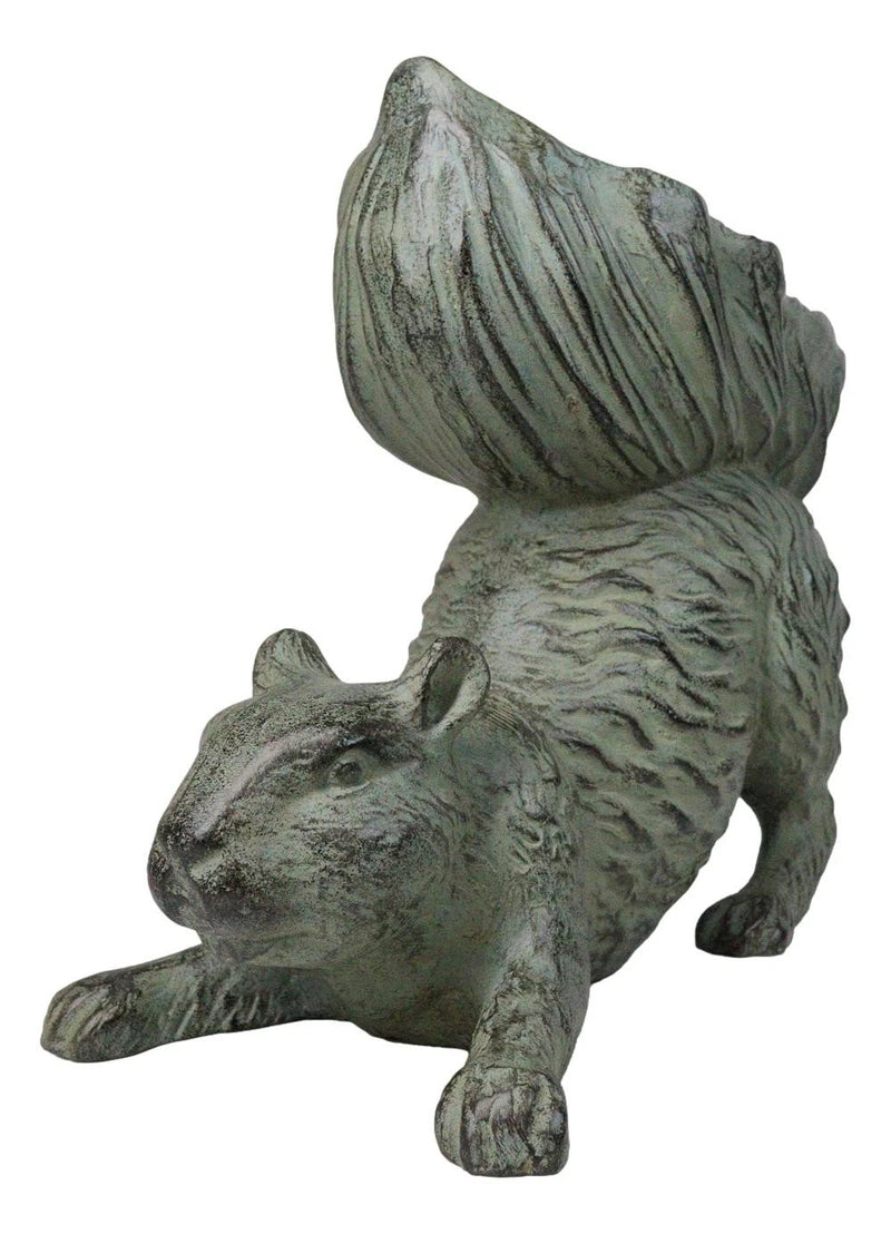 Aluminum Whimsical Crouching Bushy Tailed Squirrel Bird Feeder Garden Statue-4