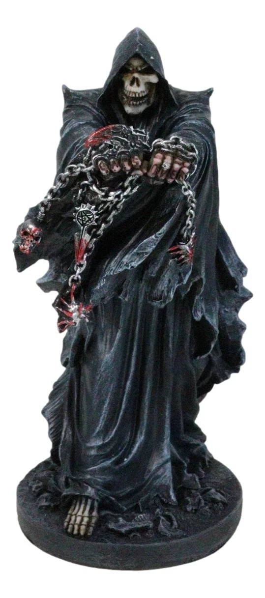 Black Angel of Death Grim Reaper With Chains Carved Knuckles Game Over Figurine-6