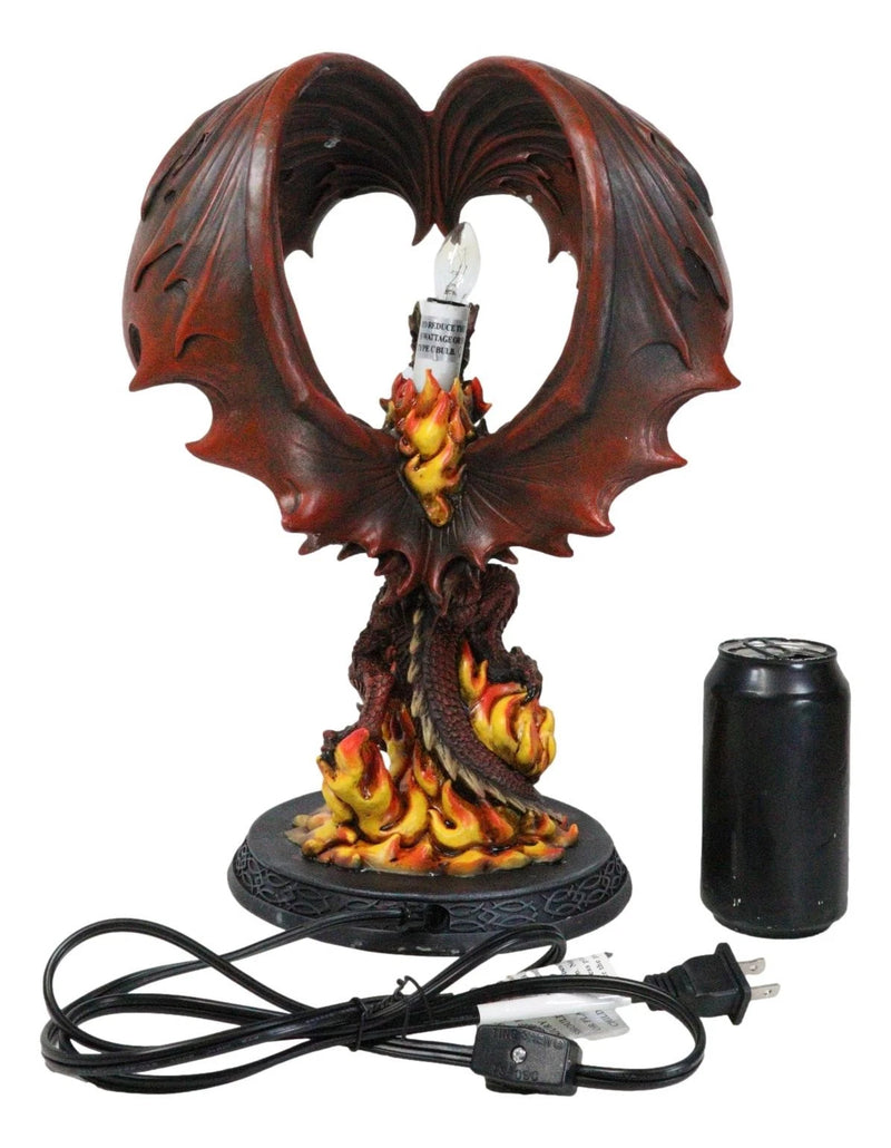 Red Hell Fire Flame Volcano Dragon Table Lamp With Towering Canopy Wings Statue-6