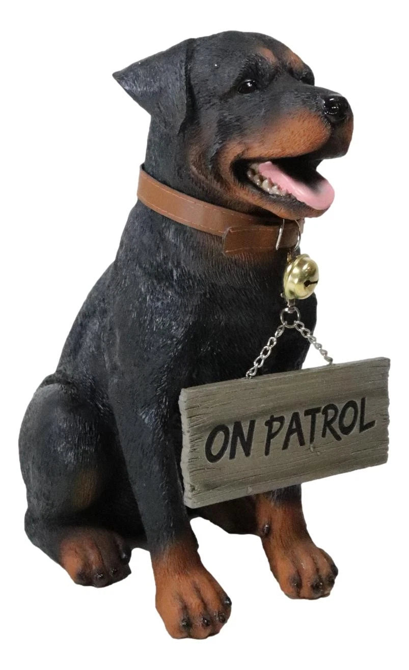 Guest Welcome Realistic Rottweiler Dog With Jingle Collar Sign Decor Statue 13"H-7
