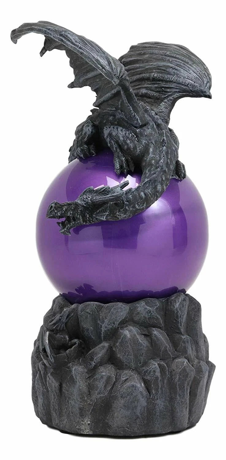 Estatua de bola de cristal con sensor de sonido del Dragón Crepuscular descansando sobre una tormenta de arena morada-5