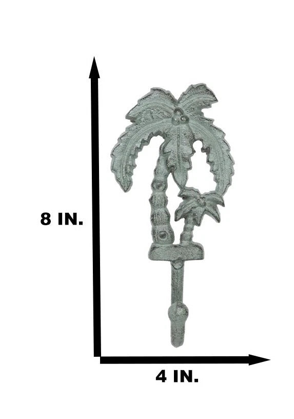 Cast Iron Verdigris Tropical Paradise Beach Coconut Palm Trees Coat Wall Hook-4