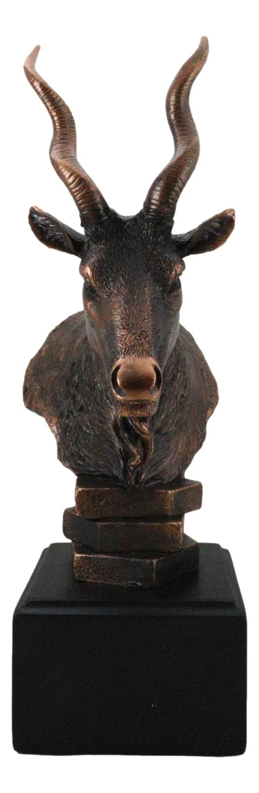 Estatua rústica de antílope kudu africano con acabado galvanizado en bronce y base.-8