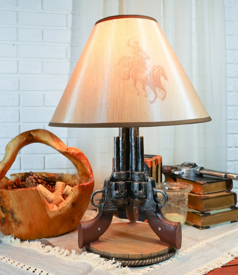 Western Wild West Triple Six Shooters Revolver Guns Side Table Lamp Statue Decor-1