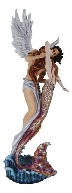 Large Goddess Mermaid Embracing With Heavenly Winged Angel By The Ocean Statue-8