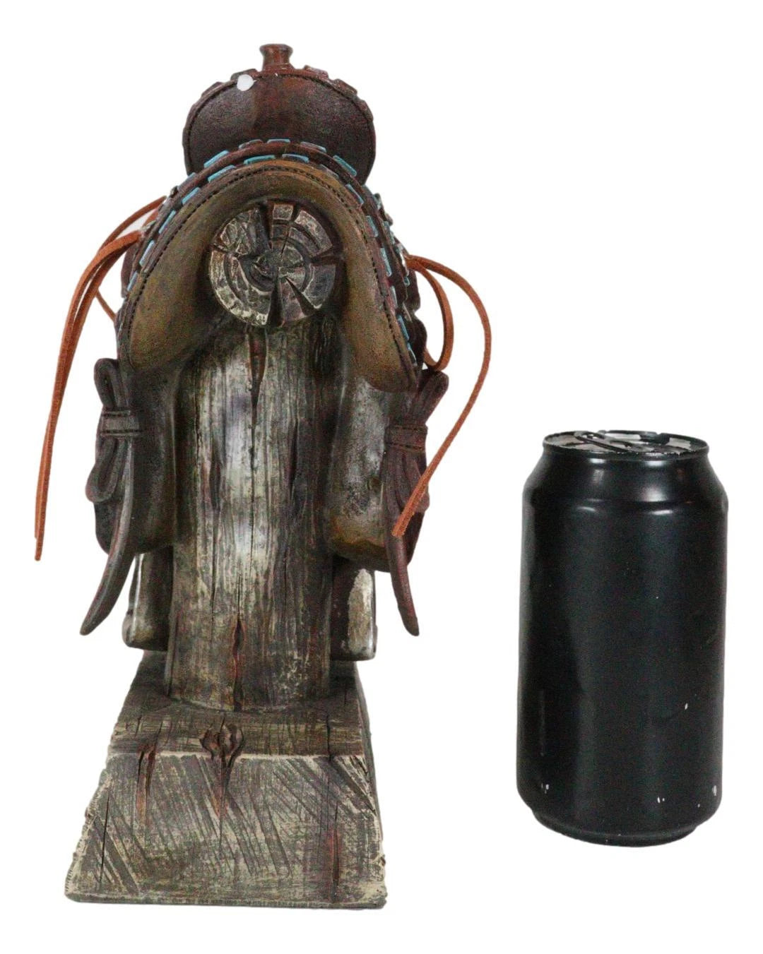 Figura de vaquero de cuero sintético estilo rústico occidental con diseño de vaca de cuernos largos-6