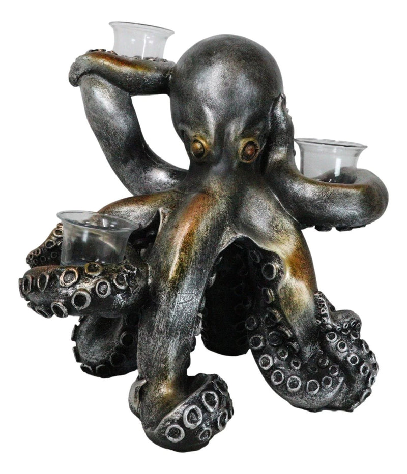 Large Rustic Bronze Deep Ocean Octopus Candle Holder Statue Kraken Sea Monster-4
