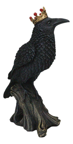 Macabre Gothic Royal Crowned Raven King Perching On Tree Stump Figurine 6.5"H-6