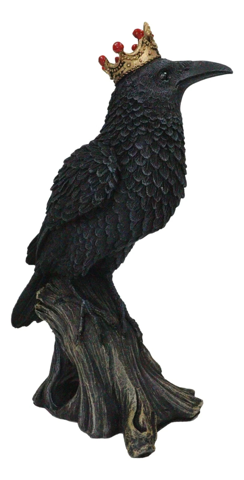 Macabre Gothic Royal Crowned Raven King Perching On Tree Stump Figurine 6.5"H-6
