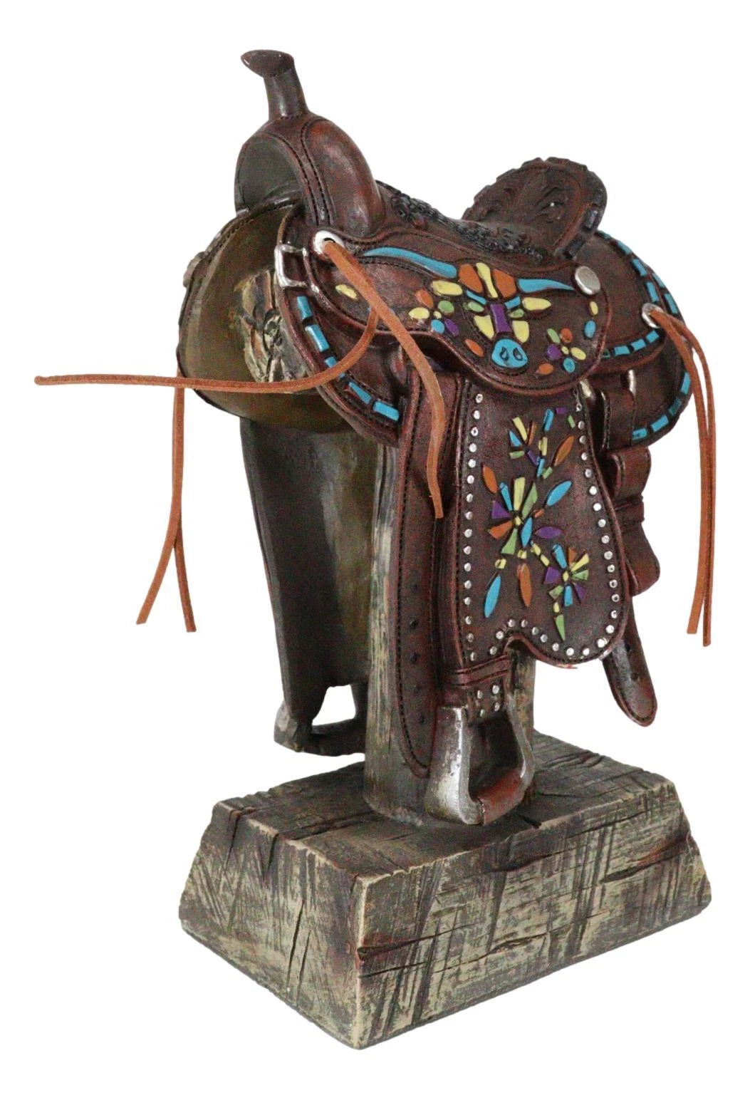 Figura de vaquero de cuero sintético estilo rústico occidental con diseño de vaca de cuernos largos-7