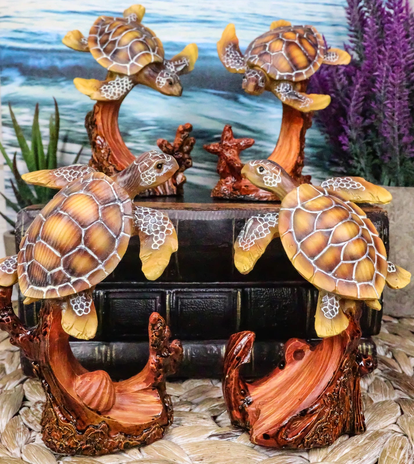 Marine Life Sea Turtles Swimming Under The Sea Reefs Collectible Figurines Set-5