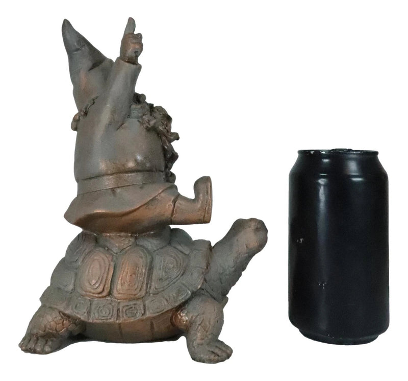 Adventurous Mr Gnome Sitting On Wild Rodeo Giant Tortoise Garden Figurine Decor-7