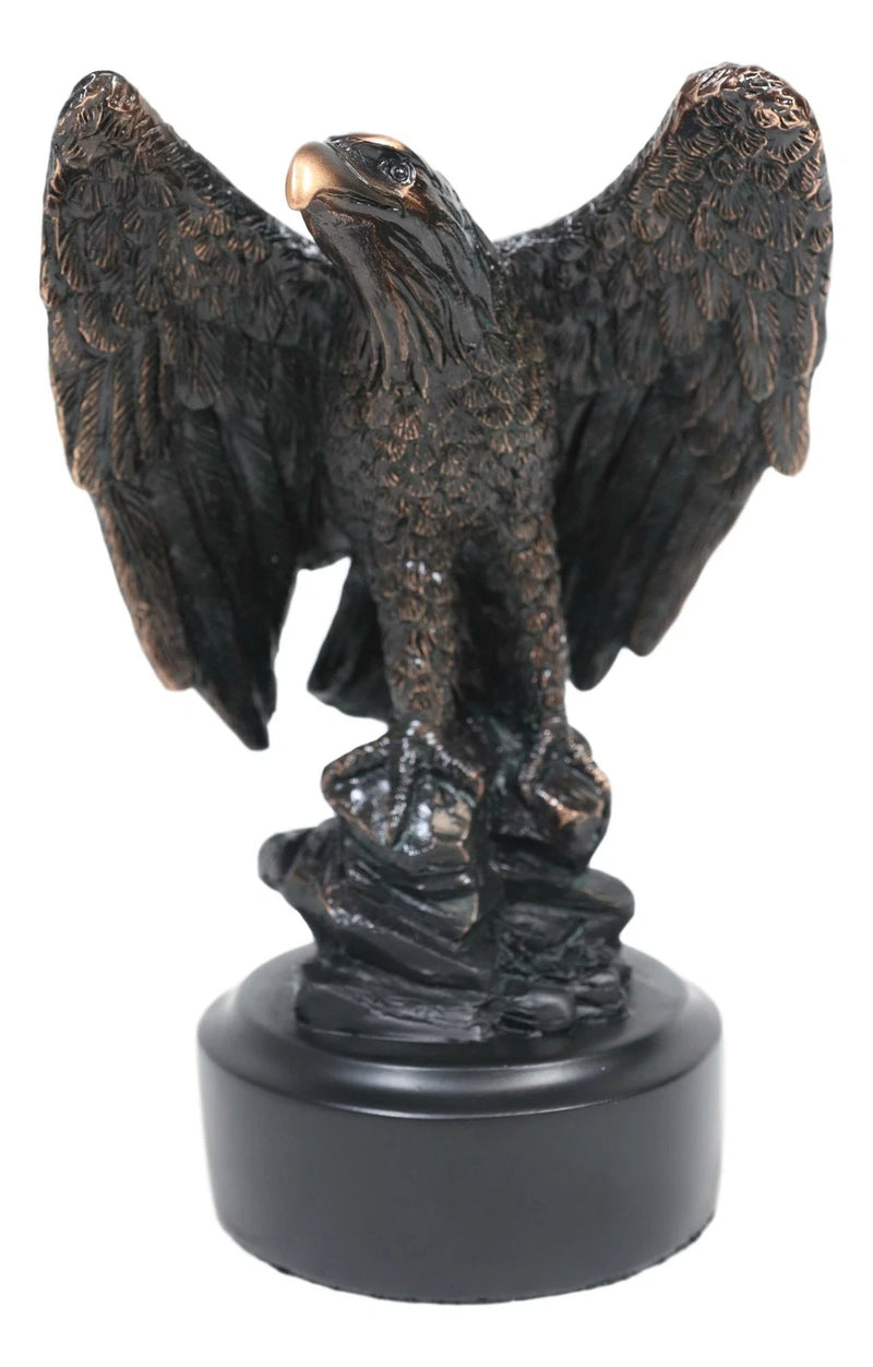 Surveyor Bald Eagle With Open Wings On Rock Electroplated Resin Statue-4
