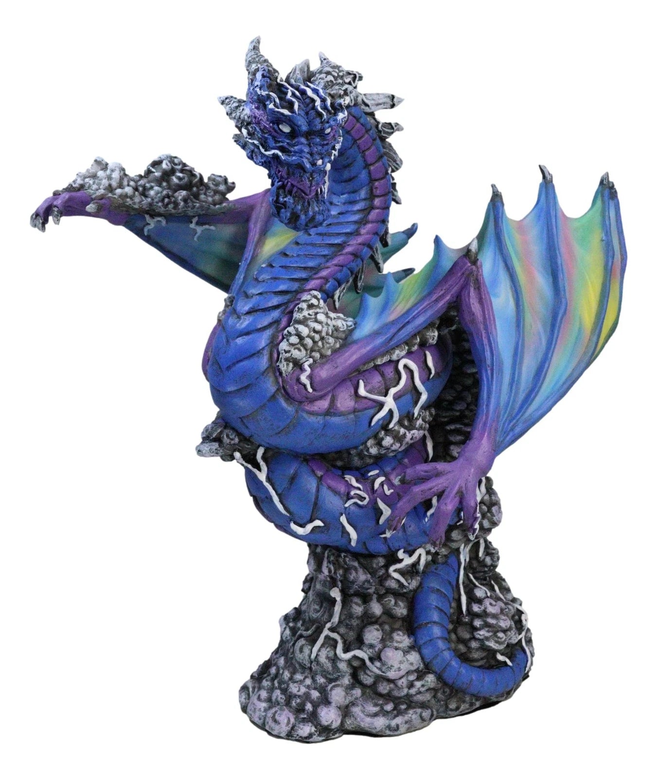 Ryvthys Air Elemental Blue Wind Rainbow Winged Dragon On Lightning Clouds Statue-4