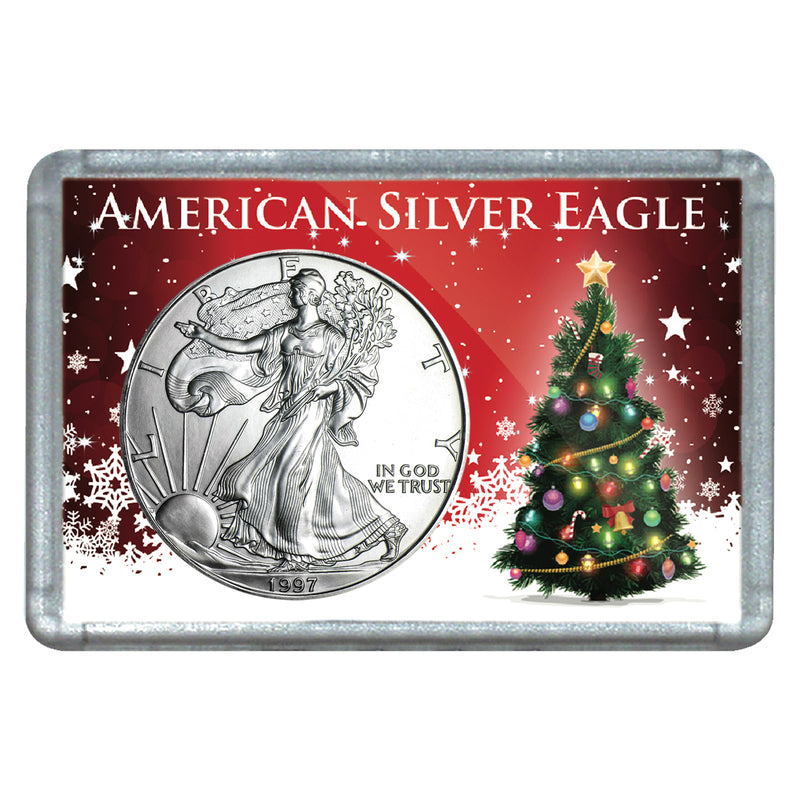 Moneda de plata americana de $1 de 1997 con diseño de árbol de Navidad-1