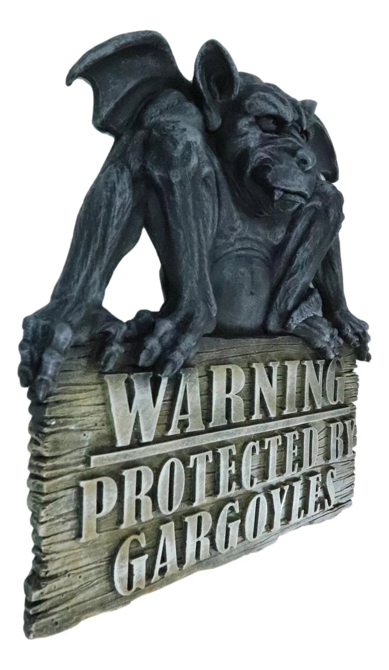 Gothic Winged Gargoyle On Warning Protected By Gargoyles Sign Wall Decor Plaque-4