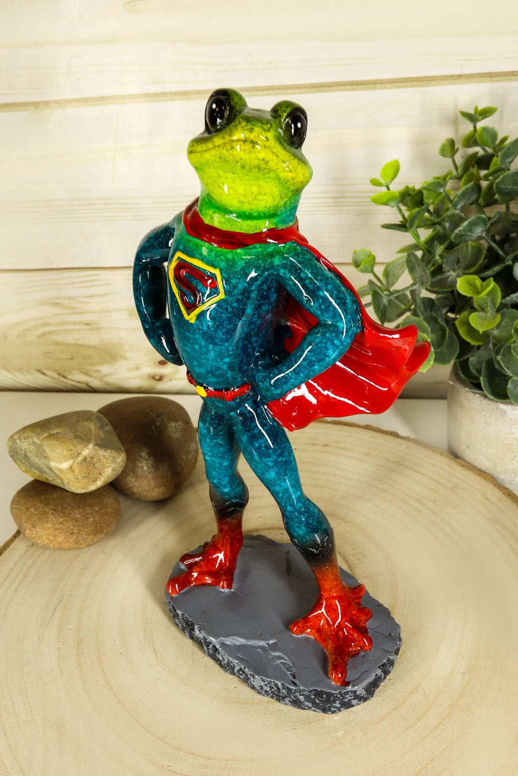 Superhero Frog Superman Statue 8"Tall Animated Frog Decor-4