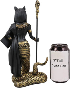 11"H Egyptian Bastet Cat With Snake Holding Spear & Shield Statue 11"H-3