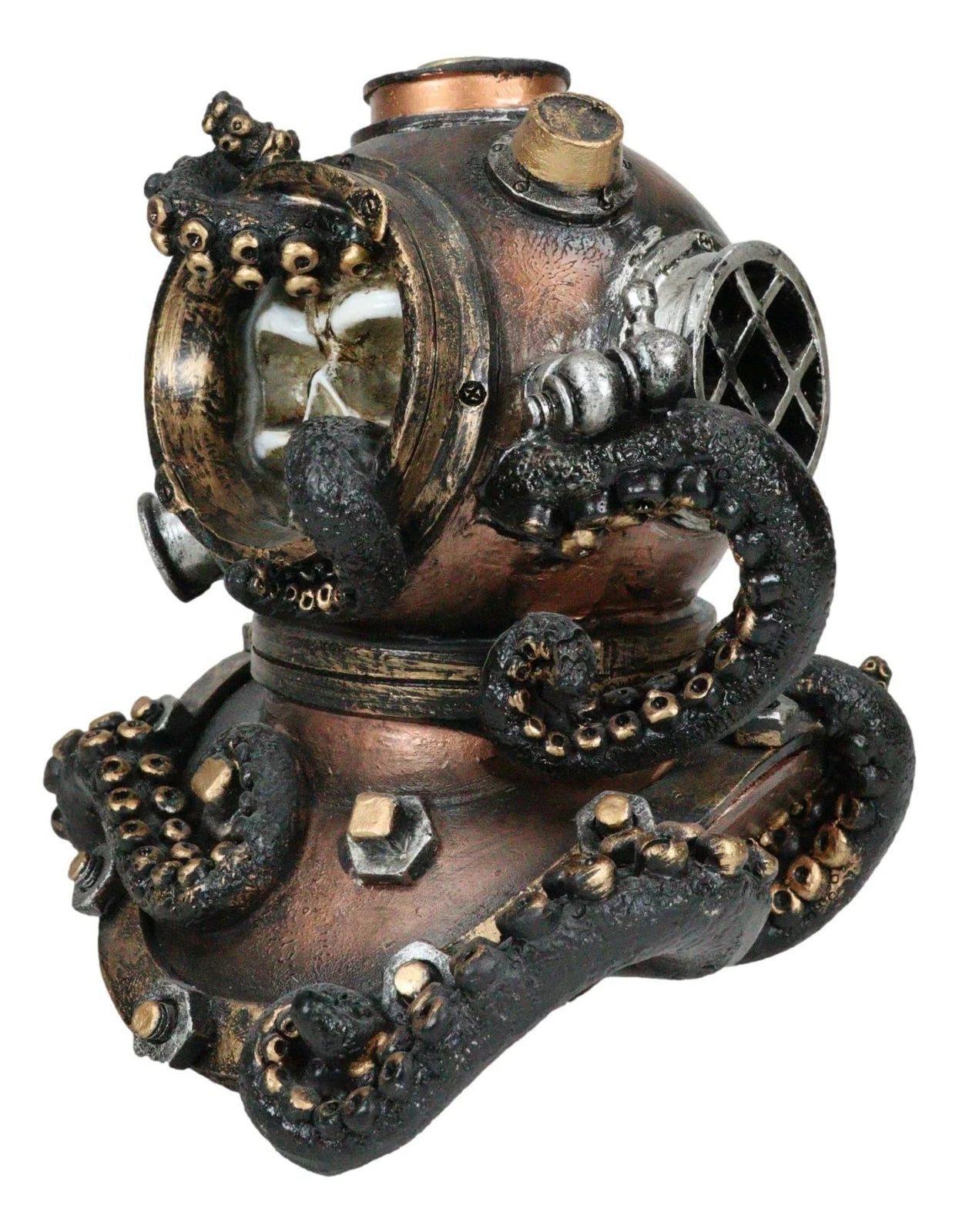 Marine Octopus Kraken Steampunk Divers Helmet With Skull Incense Cone Burner-3