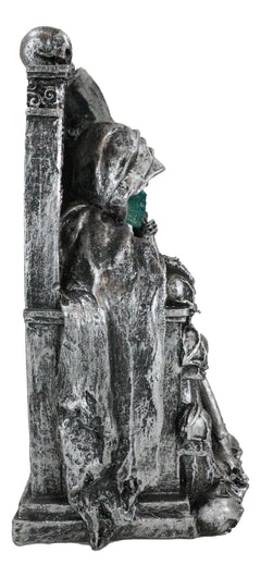 Dark Lord Grim Reaper Skeleton On Throne With LED Light Ghastly Face Figurine-5