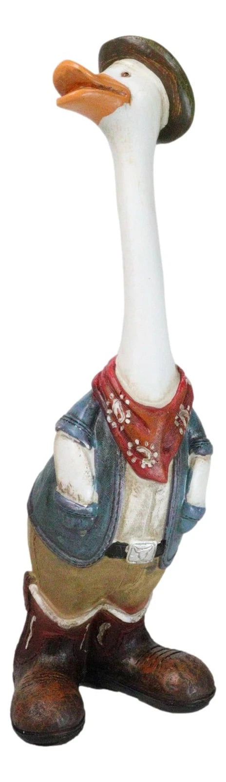 Set of 2 Western Cowboy Cowgirl Ducks With Hats Scarves And Boots Figurines-4