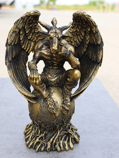 Sabbatic Goat The Thinker Baphomet Sitting On The Globe Statue 7.75"Tall-1
