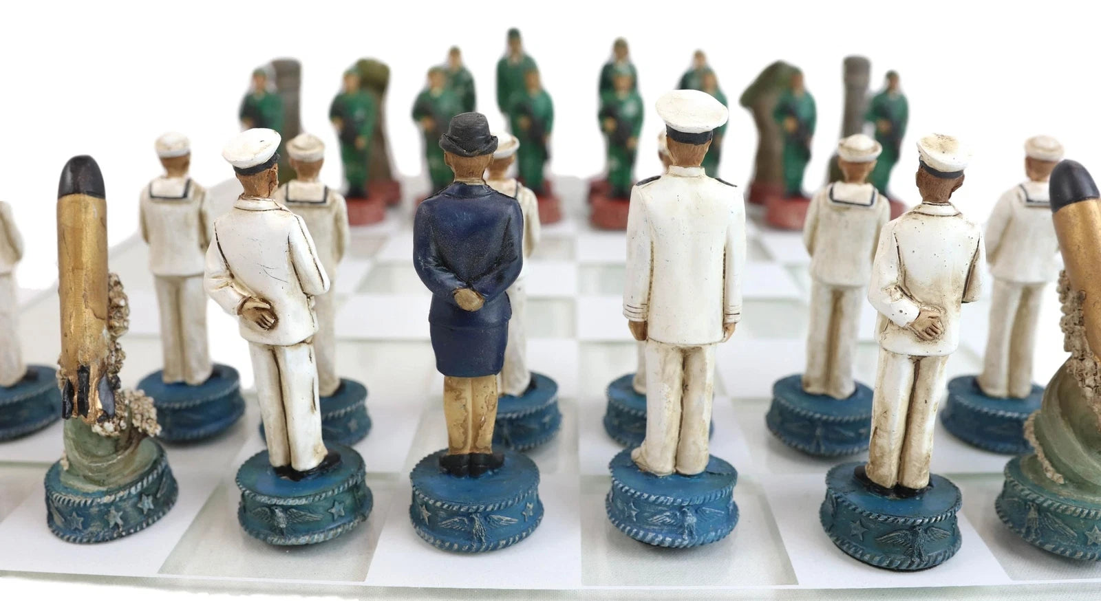USA Soldier Theme Army vs Navy Chess Set Hand Painted with Glass Board 17 Inch-3