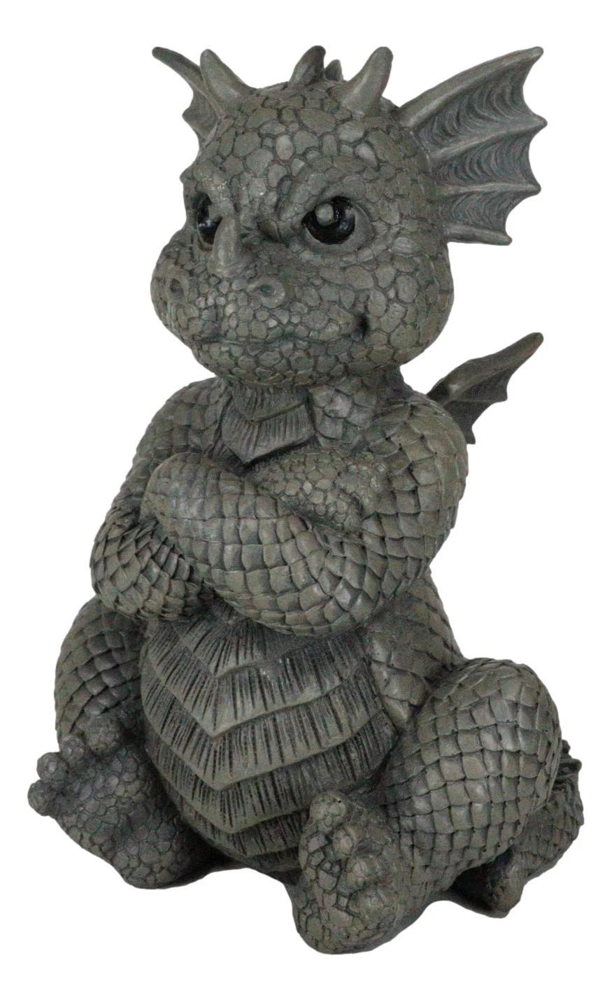 Whimsical Angry Faced Sulky Mad Garden Dragon Folding His Arms Decor Figurine-6