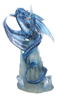 Frozen Stalactite Blue Dragon Serpent On Spiky Ice Mountain Cliff Figurine-2