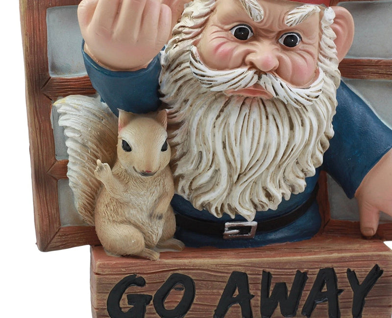 "Go Away" Gnome & Squirrel At Window Flipping Off Guests Wall Decor 9"H-5