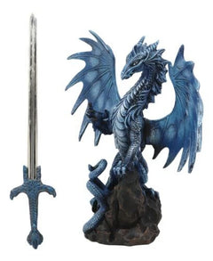 Ruth Thompson Blue Sea Blade Dragon Statue With Letter Opener Dagger Sword Decor-4