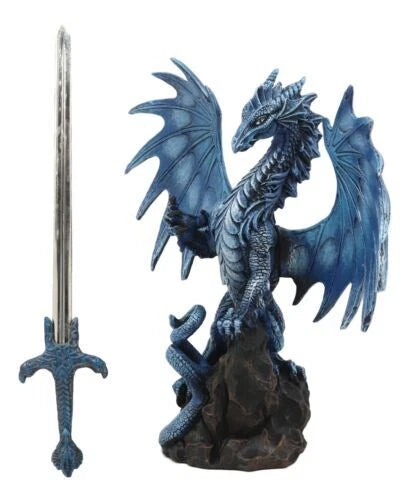 Ruth Thompson Blue Sea Blade Dragon Statue With Letter Opener Dagger Sword Decor-4
