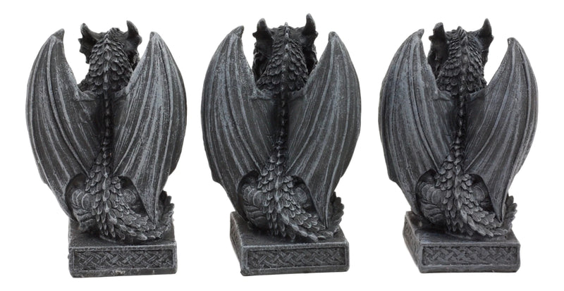 Three Wise Dragons See Hear Speak No Evil Sentinel Guardian Dragons Statue Set-4