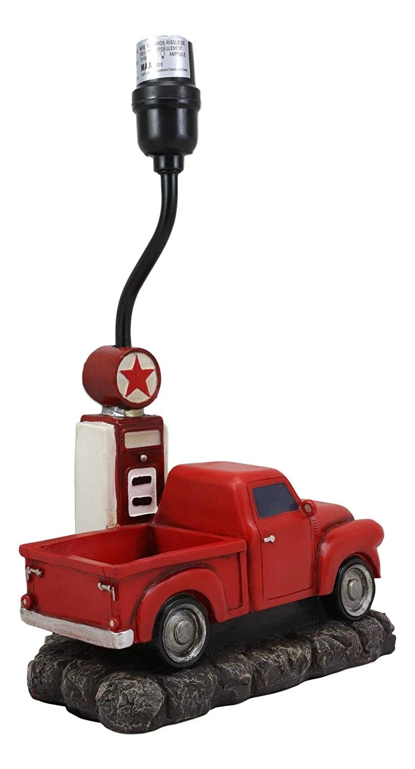Classic Big Red Pickup Truck by Rural Gas Pump Desktop Table Lamp 18.75" H-4