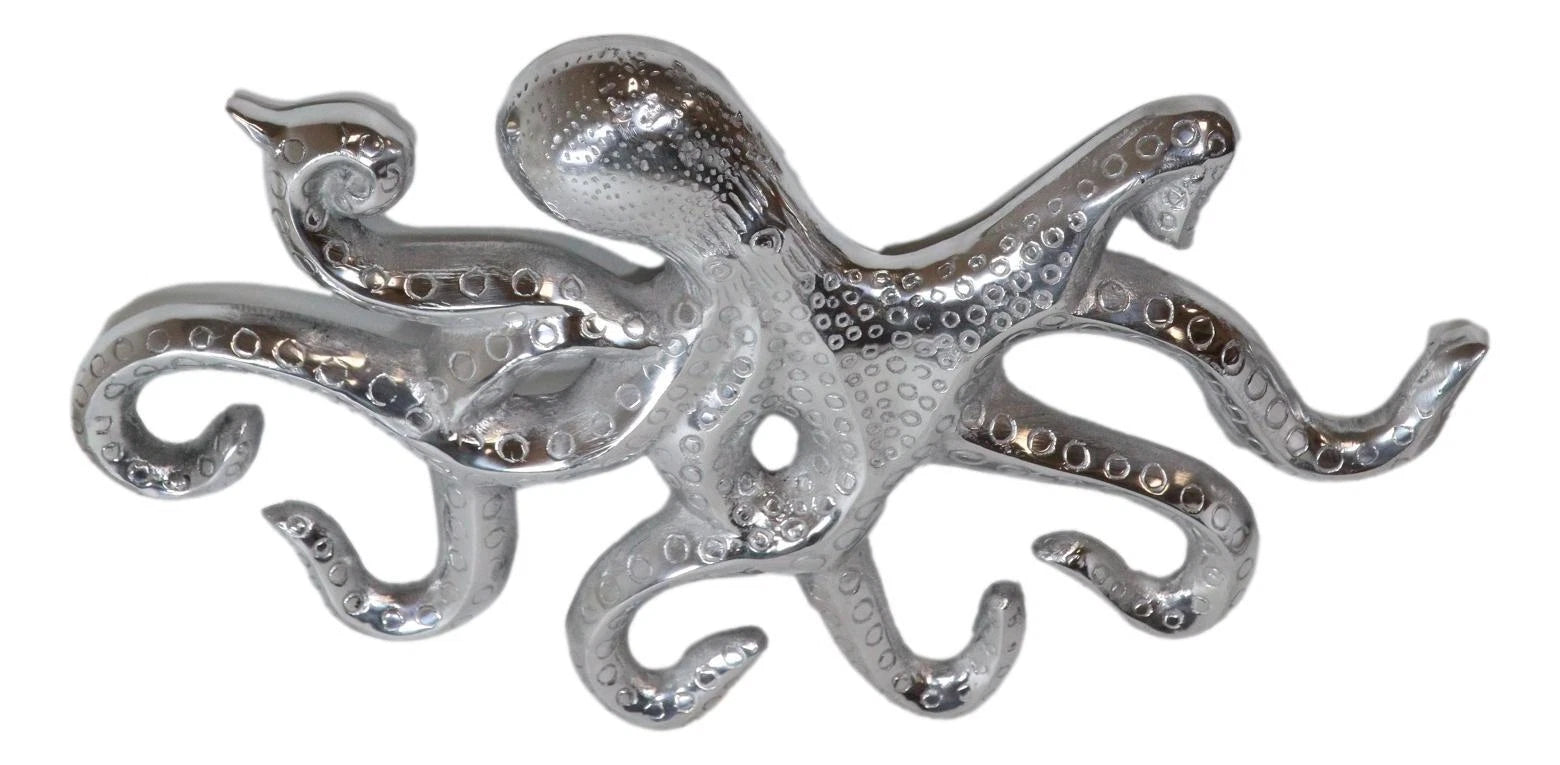 18"L Nickel Plated Aluminum Nautical Marine Sea Octopus Wall Decorative Plaque-6