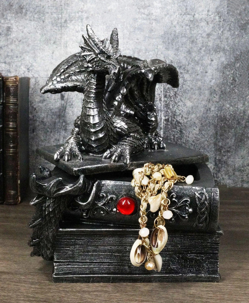 Medieval Fantasy Dragon Guardian of Knowledge Secret Trinket Box Figurine 8.25"H-2