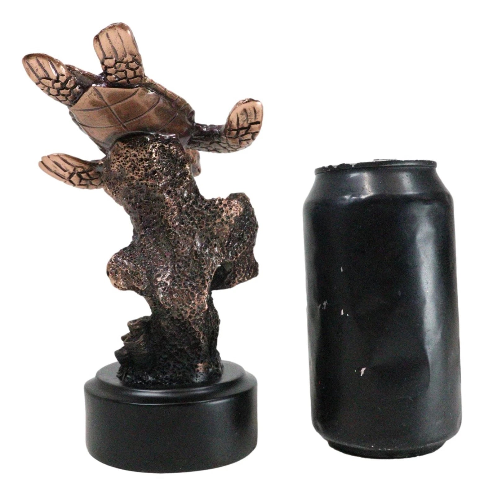 Sea Turtle Swimming By Corals Starfish Electroplated Bronze Resin Statue-4