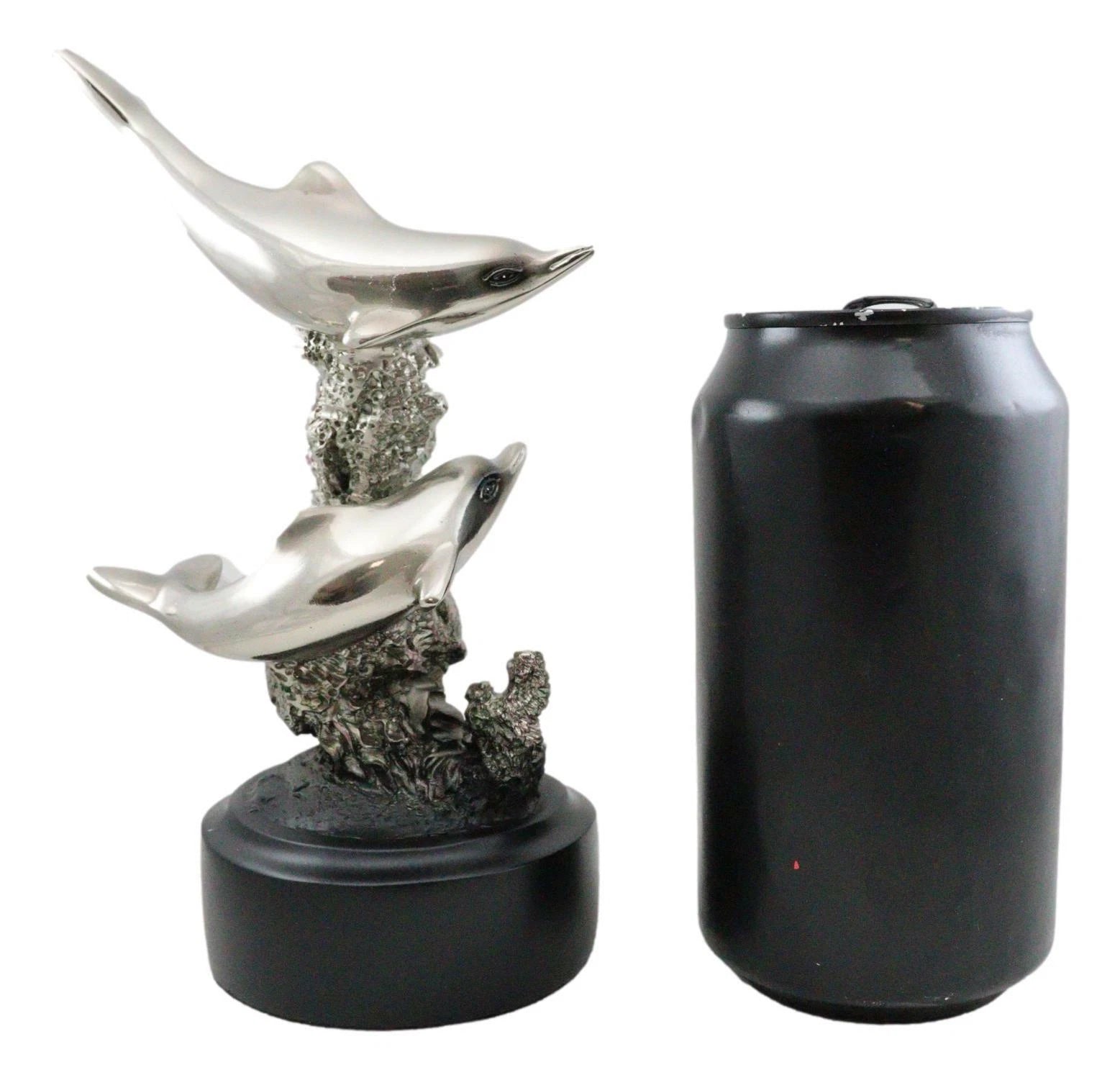 Nautical Marine Sea Gay Dolphins By Coral Reef Silver Electroplated Figurine-3