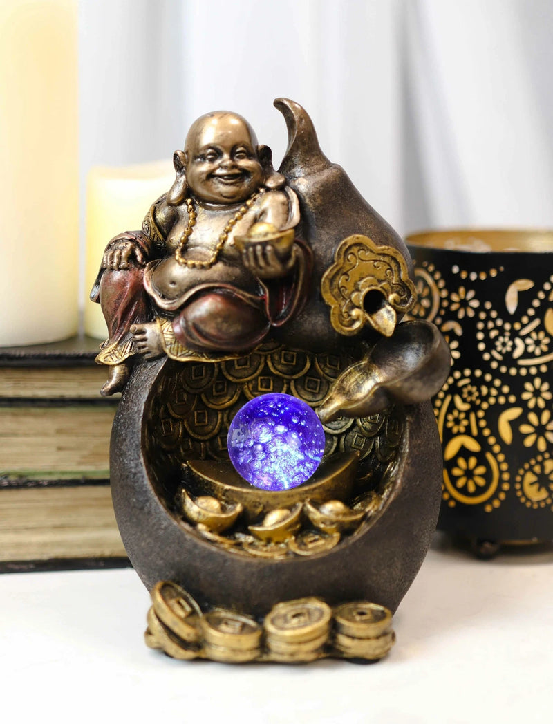 Happy Buddha Hotei Seated On Wine Gourd Backflow Incense Burner LED Light Statue-1