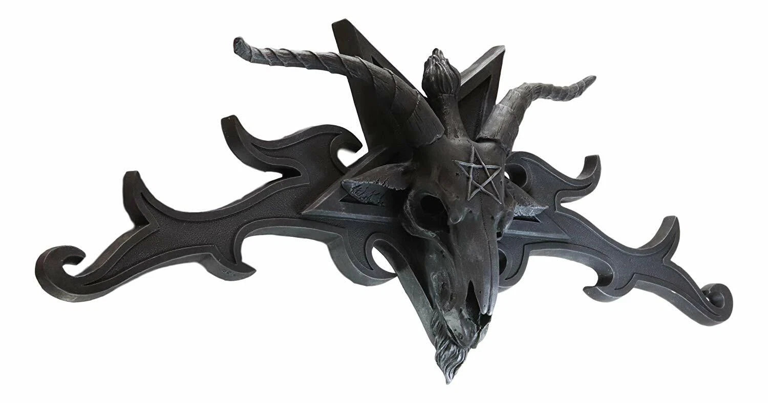 Large 34"W Sabbatic Goat Baphomet Head Wall Decor Overdoor Door Pediment-4