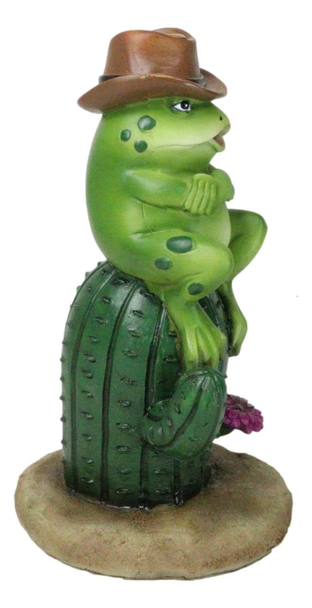 Western Outlaw Cowboy Frog On Cactus Backflow Incense Cone Burner Figurine-5