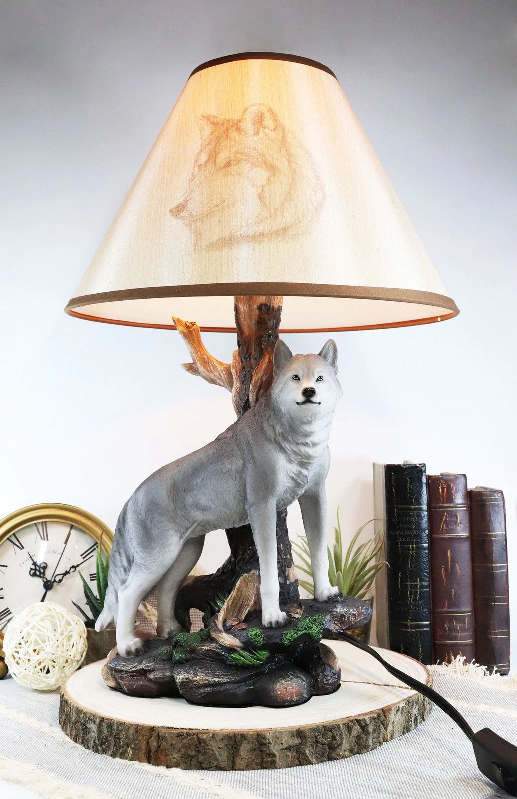 Alpha Gray Wolf Twilight Lone Hunter Wildlife 20"H Desktop Table Lamp Decor-1