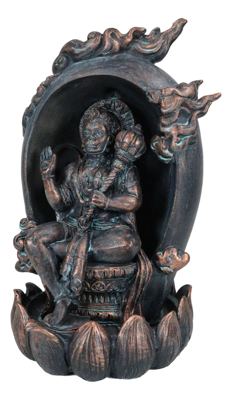 Hindu Buddha Hanuman Monkey God On Lotus Backflow Cone Incense Burner Figurine-3