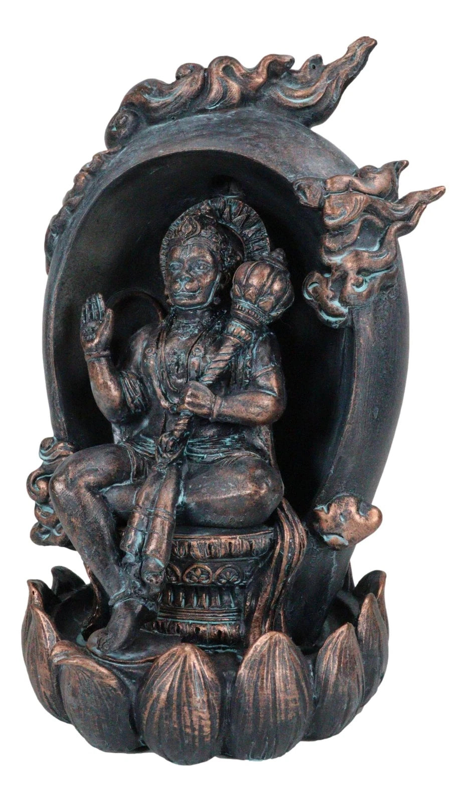 Hindu Buddha Hanuman Monkey God On Lotus Backflow Cone Incense Burner Figurine-3