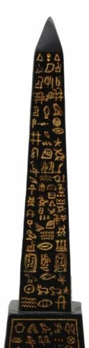 Egyptian Temple of Ra Gold Black Luxor Obelisk With Hieroglyphs Statue 8"H-4