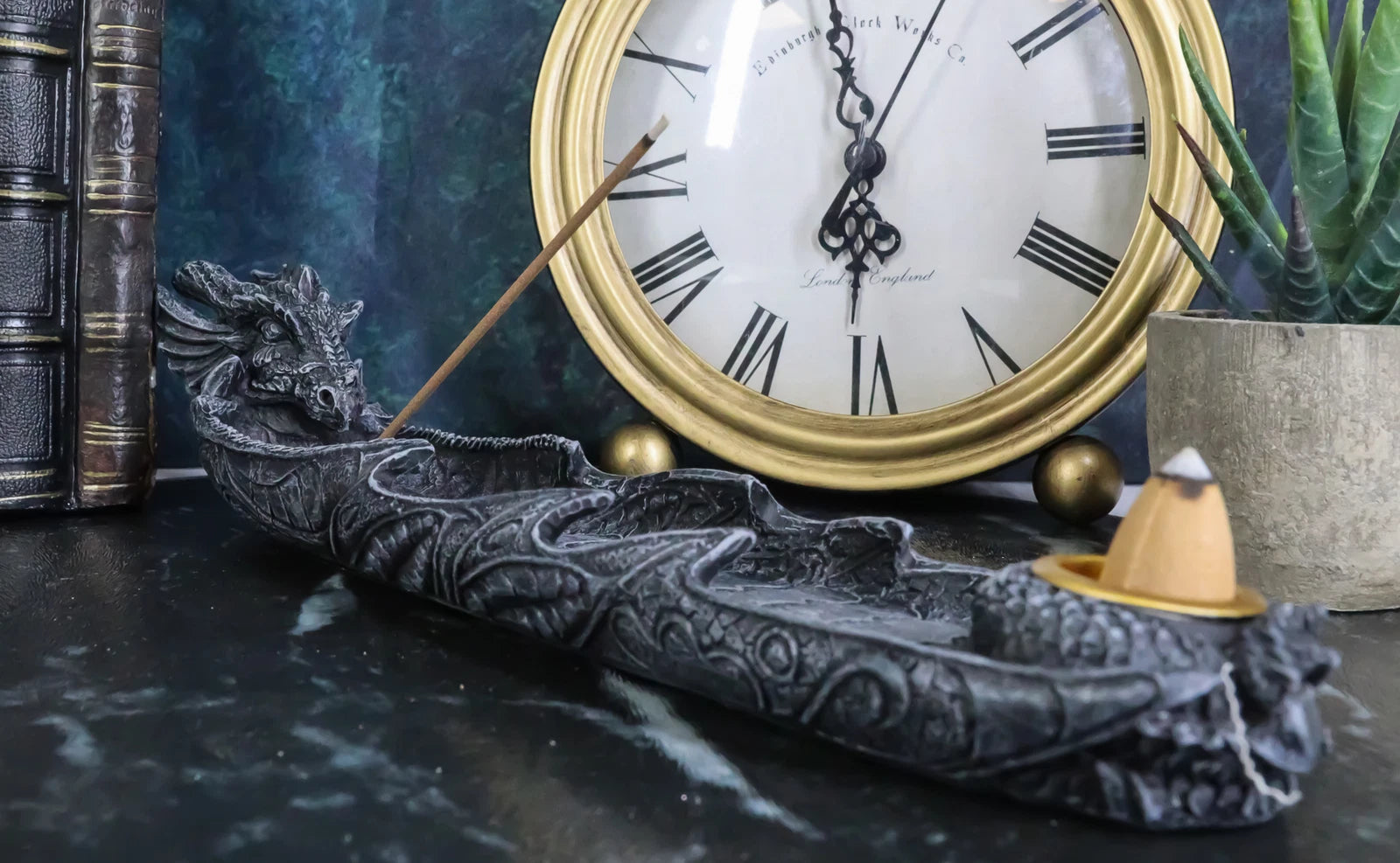 Gothic Gargoyle Dragon Head And Body Incense Burner and Taper Candle Holder-1