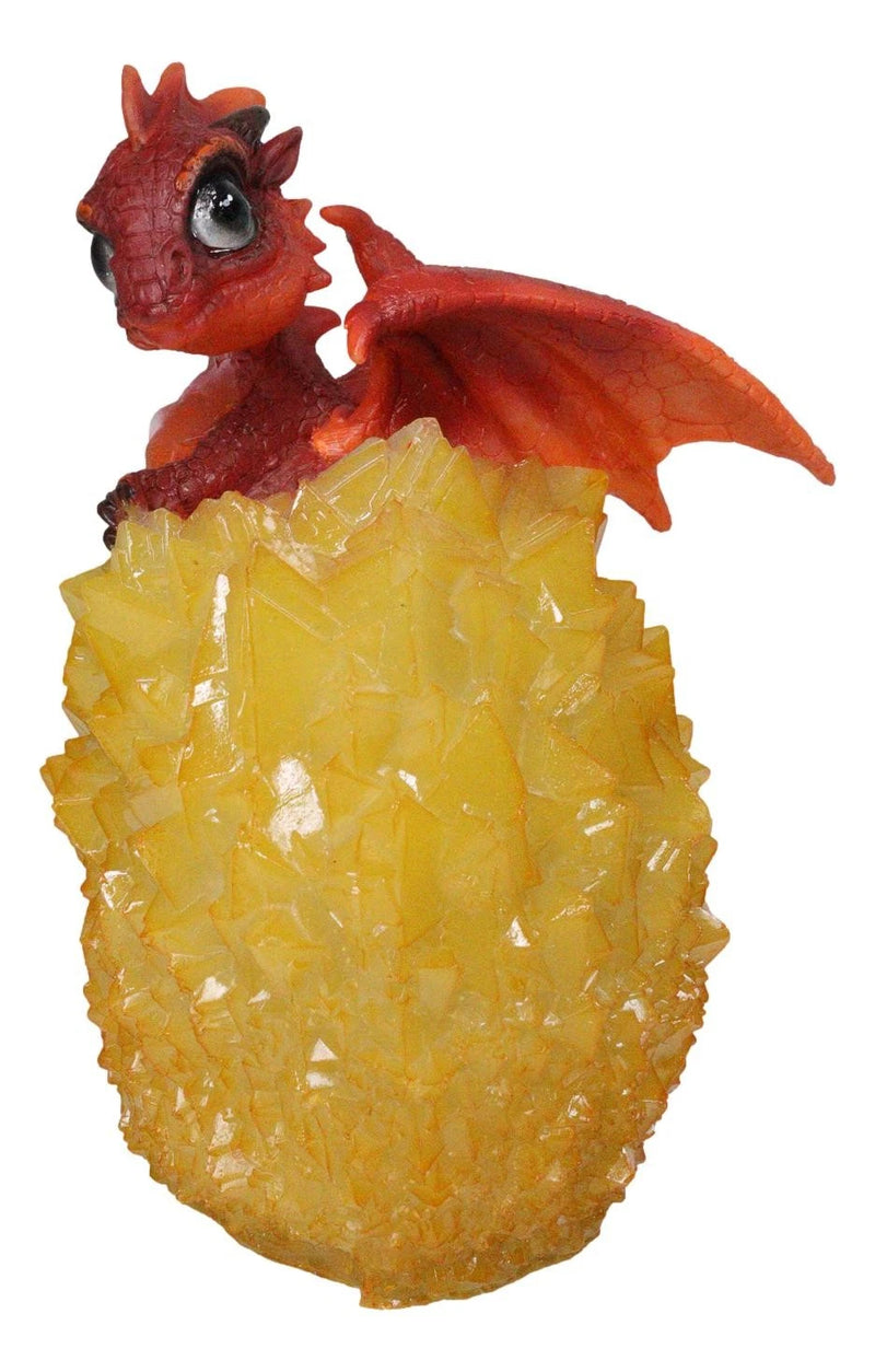 Whimsical Cute Red Baby Dragon Hatchling in Crystal Icicle Golden Egg Figurine-4