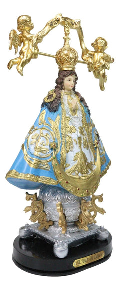 Figura de Nuestra Señora de San Juan de los Lagos con Corona Dorada y Ángeles, 12" de alto-2